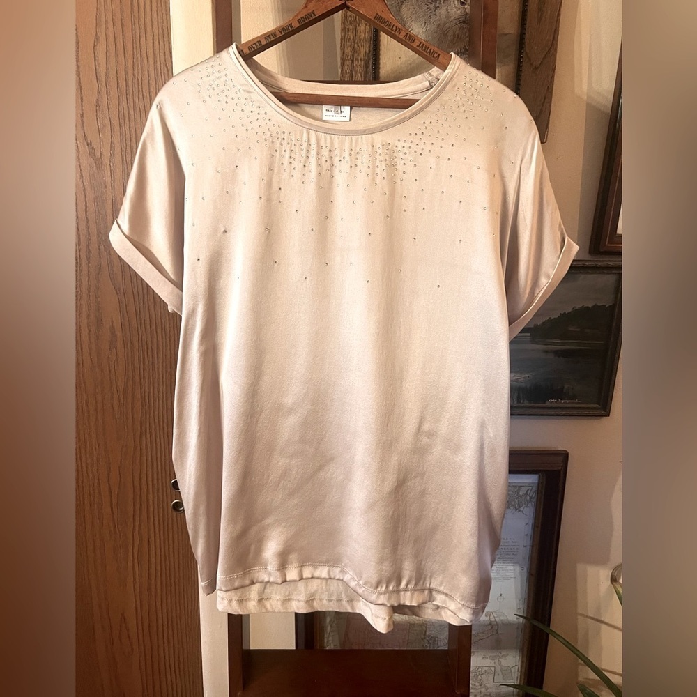Gerard Darel Silk Blend Shirt Embedded with Crystals on Front Size 4